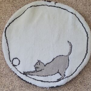 Cotton Round Rug With Cat Motif. Perfect In Bath Or Childs Room